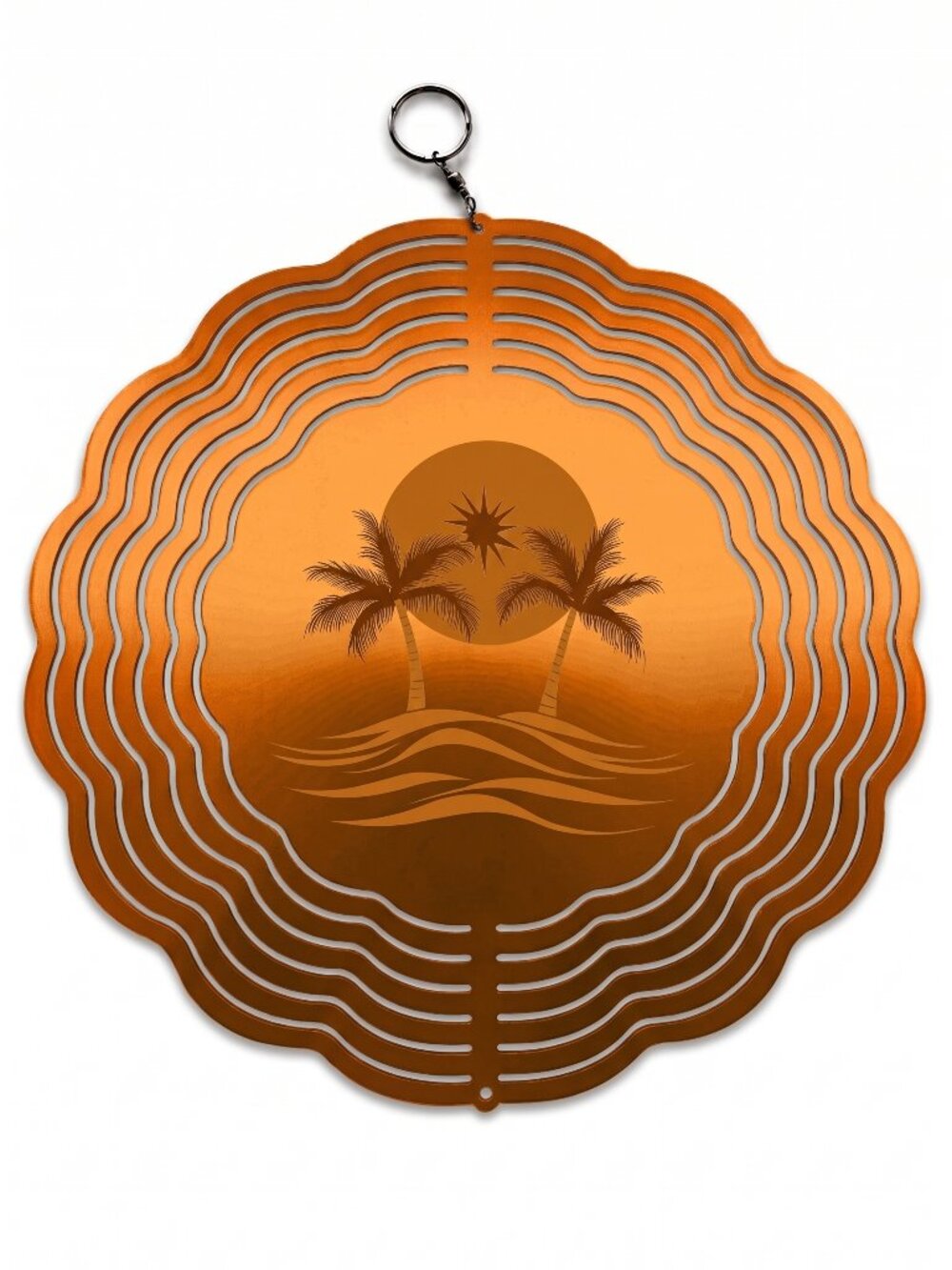 10" Tropical Palm Tree Kinetic Wind Spinner - Orange Metal Hanging Yard Decor